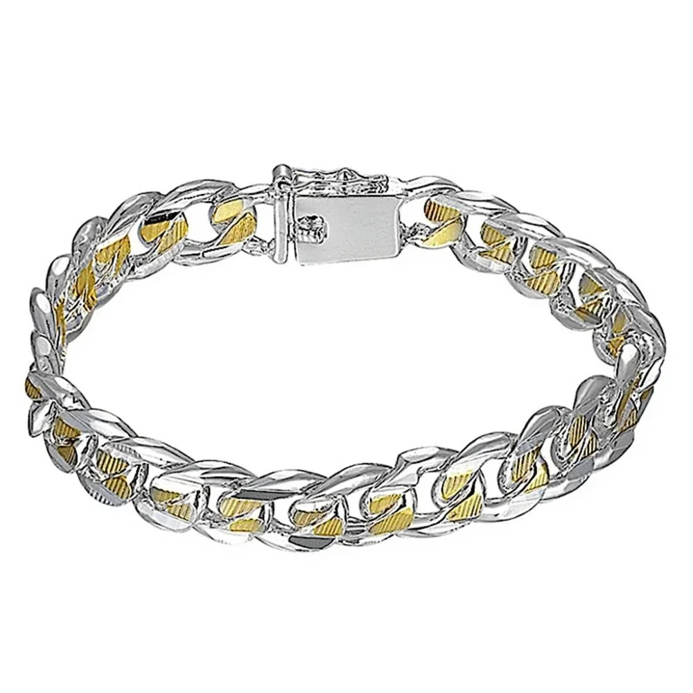 Cuban Chain Link Sterling Silver Gold Silver Unisex Bracelet